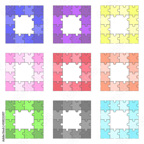 透過する正方形のパズルのフレーム　9個セット