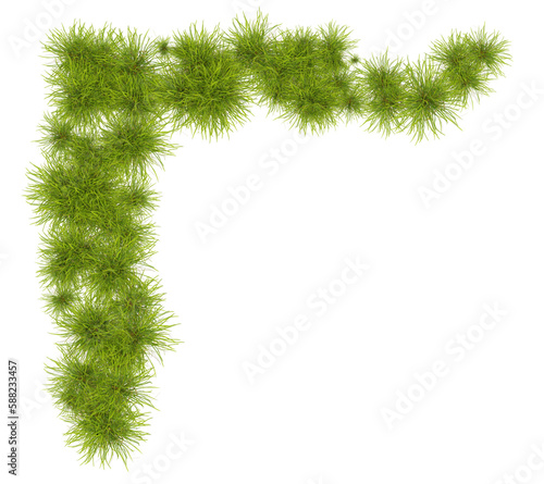 Decoration green grass frame on transparent background, 3d render illustration.