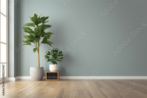 Houseplants in decorative pots on hardwood floor