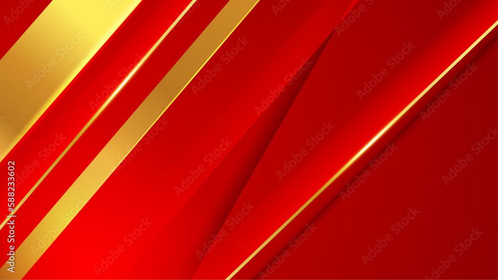 Elegant abstract golden ribbon and wave lines on a red background with space for your text. Luxury style. You can use for Chinese New Year and Valentine's Day banners, cards, posters, flyers, etc