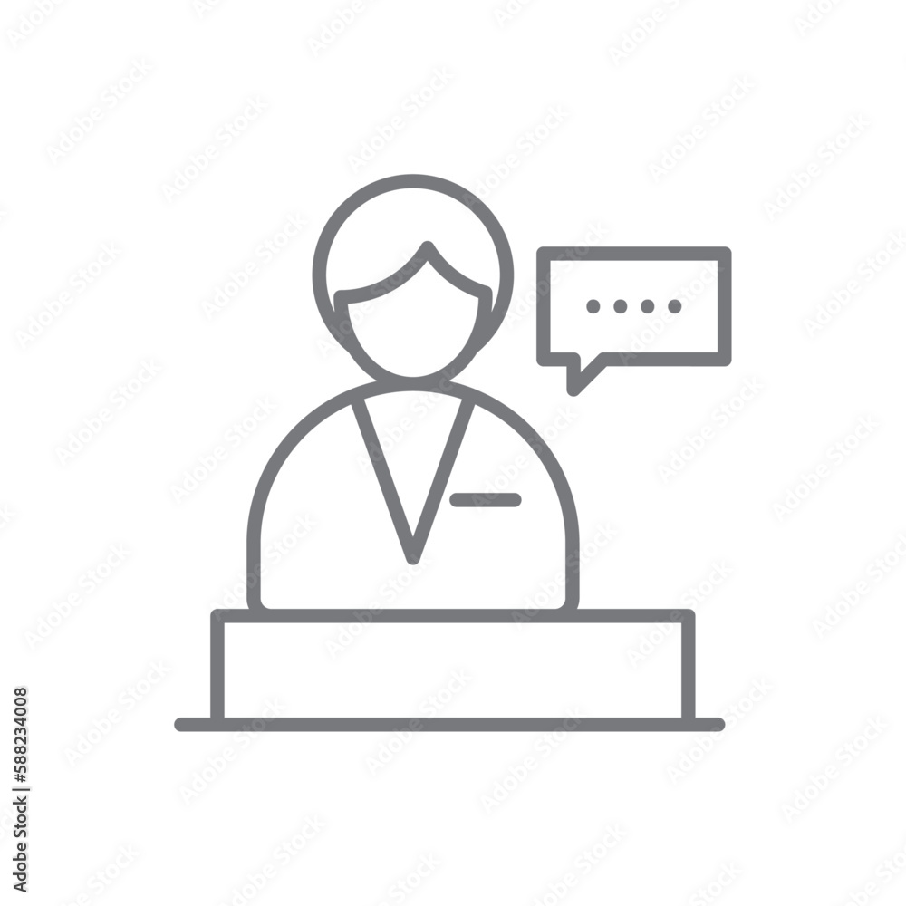 Conference Business people icon with black outline style. people, presentation, communication, training, discussion, talk, leader. Vector illustration