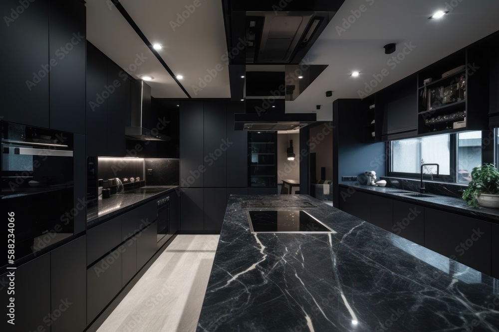 Beautiful view of Black Kitchen Cabinets With Led Lighting