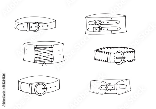 Hand drawn woman belt set. Fashion vector illustration.