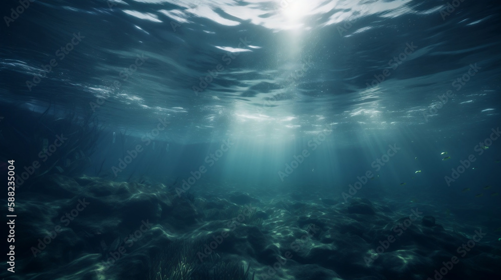 under water with dramatic lighting in the ocean made by. Generative ai