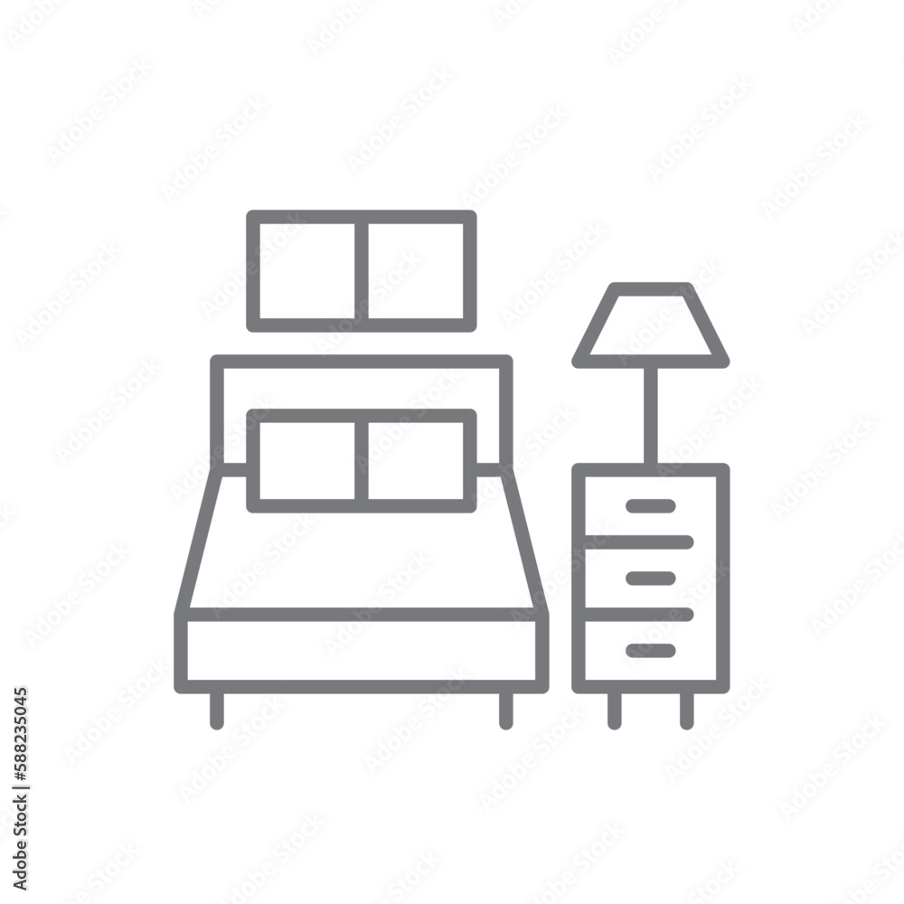 Bedroom Real Estate icon with black outline style. home, furniture, room, mattress, bedding, comfortable, apartment. Vector illustration Bedroom Real Estate icon with black outline style. home, furniture, room, mattress, bedding, comfortable, apartment. Vector illustration