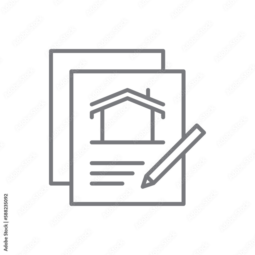 Contract Real Estate icon with black outline style. agreement, document, paper, signature, legal, form, letter. Vector illustration Contract Real Estate icon with black outline style. agreement, document, paper, signature, legal, form, letter. Vector illustration