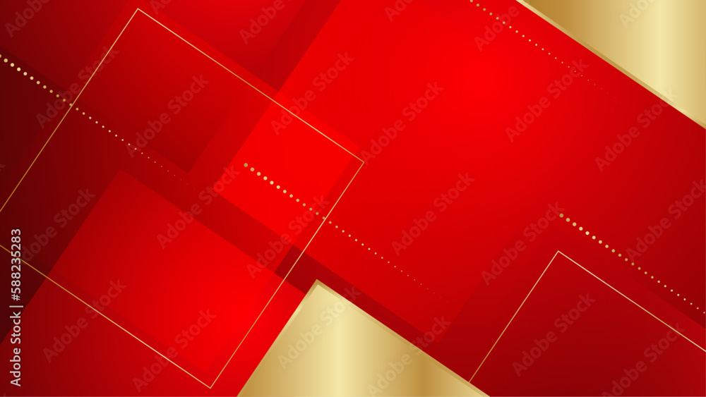 Red luxury background with golden triangle elements and glitter light ...