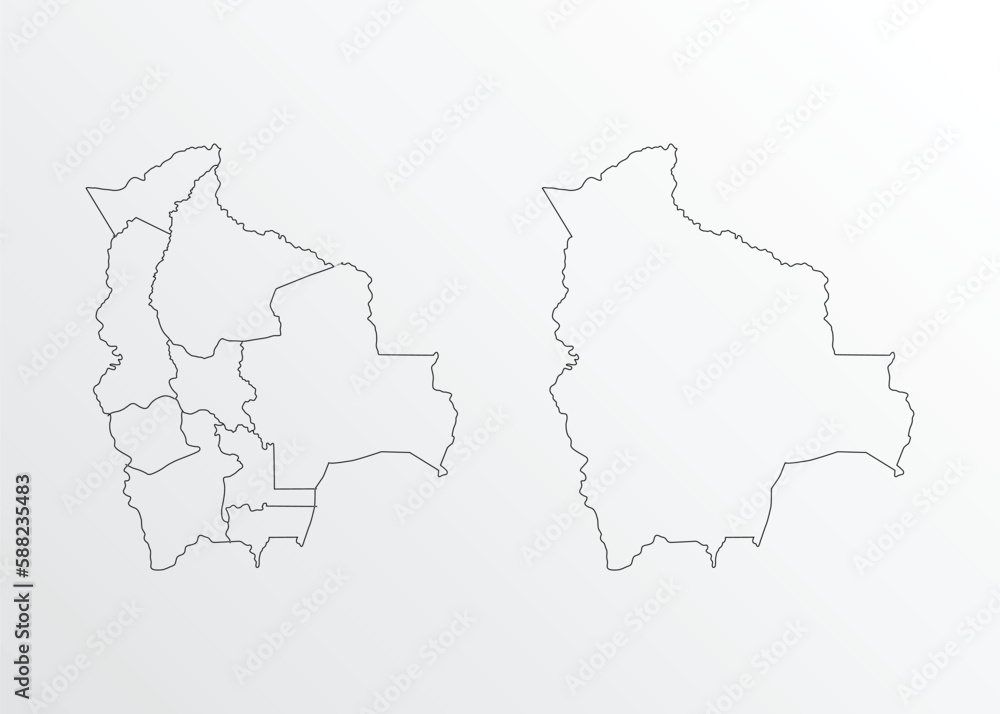 Black Outline vector Map of Bolivia with regions Black Outline vector Map of Bolivia with regions