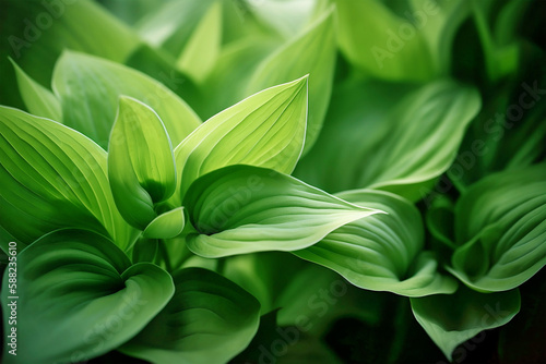 Wild Ramsons garlic leaves. Generative AI illustration photo