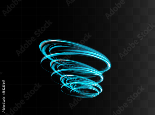 A glowing tornado. Rotating wind. Beautiful wind effect. Isolated on a transparent background. Vector illustration.