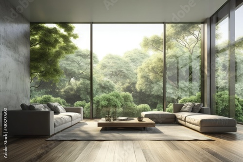 bright and airy living room with ample natural light and comfortable furniture. Generative AI