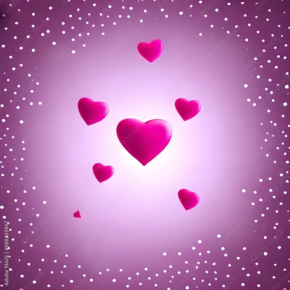 Pink hearts background, ai generative