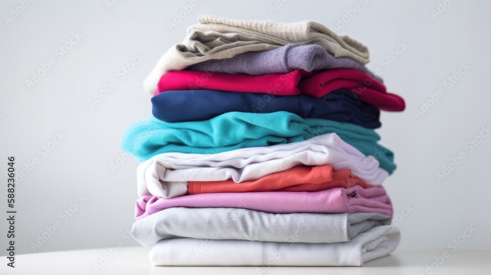 Stack of clothes. A family laundry pile. Generative AI Stack of clothes. A family laundry pile. Generative AI