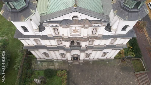 Aerial view of St. Bernard's Church in Cracow, Poland. Top down. photo