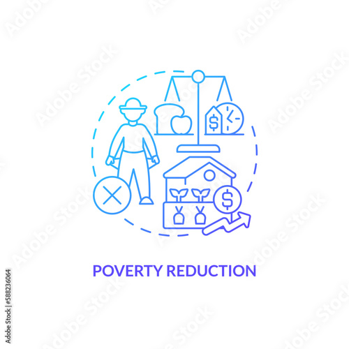 Poverty reduction blue gradient concept icon. Create workplaces. Agriculture policy concern abstract idea thin line illustration. Isolated outline drawing. Myriad Pro-Bold font used