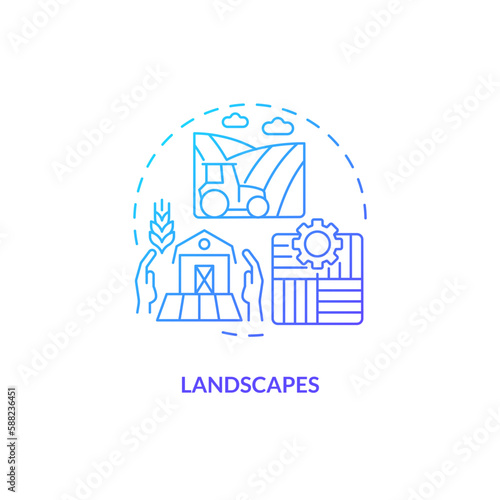Landscapes blue gradient concept icon. Reversing biodiversity loss. Agriculture policy objective abstract idea thin line illustration. Isolated outline drawing. Myriad Pro-Bold font used