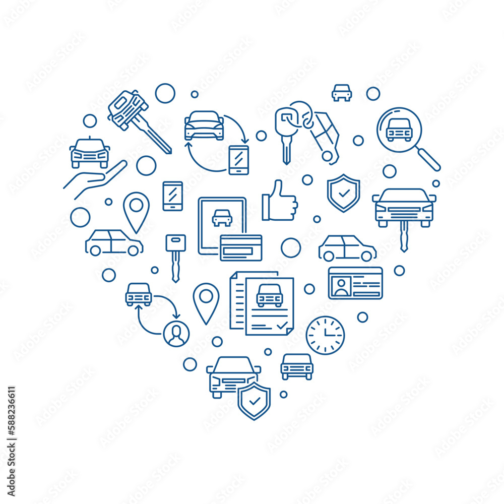 Car Rental Heart outline banner - Rent a Vehicle vector heart-shaped illustration Car Rental Heart outline banner - Rent a Vehicle vector heart-shaped illustration