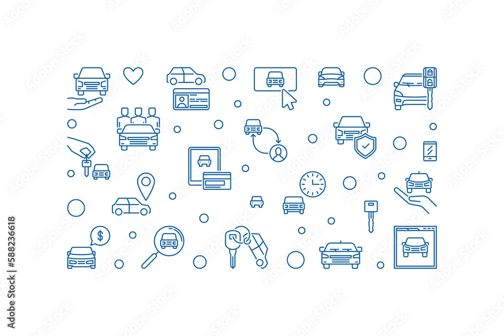 Naklejka premium Car Rental line horizontal banner - Rent a Vehicle vector illustration