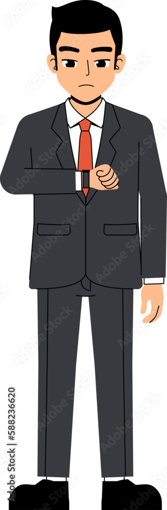 Seth Business Man Wearing Suit And Tie Watch Time Boring Pose Standing Character Design Isolated Seth Business Man Wearing Suit And Tie Watch Time Boring Pose Standing Character Design Isolated