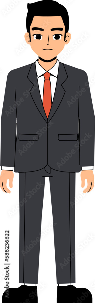 Seth Business Man Wearing Suit And Tie Front Pose Standing Character Design Isolated