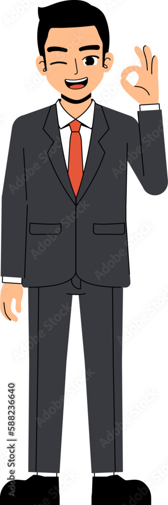 Seth Business Man Wearing Suit And Tie Yes Okay Agree Hand Pose Standing Character Design Isolated Seth Business Man Wearing Suit And Tie Yes Okay Agree Hand Pose Standing Character Design Isolated