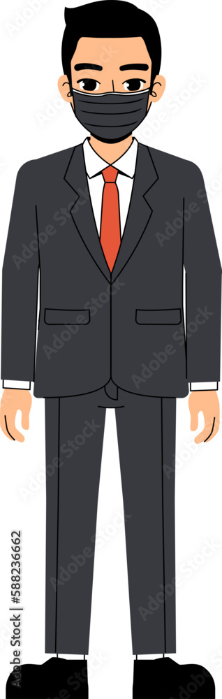 Seth Business Man With Suit And Tie Wearing A Hygienic Mask Standing Character Design Isolated