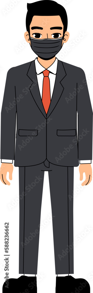 Seth Business Man With Suit And Tie Wearing A Hygienic Mask Standing Character Design Isolated Seth Business Man With Suit And Tie Wearing A Hygienic Mask Standing Character Design Isolated