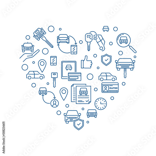Car Rental Heart outline banner - Rent a Vehicle vector heart-shaped illustration