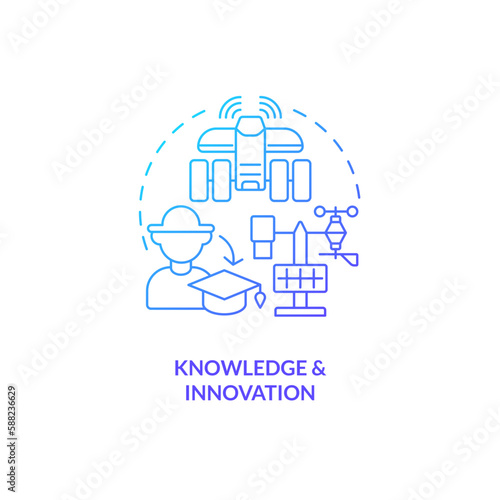 Knowledge and innovation blue gradient concept icon. Alternative strategy. Agriculture policy objective abstract idea thin line illustration. Isolated outline drawing. Myriad Pro-Bold font used