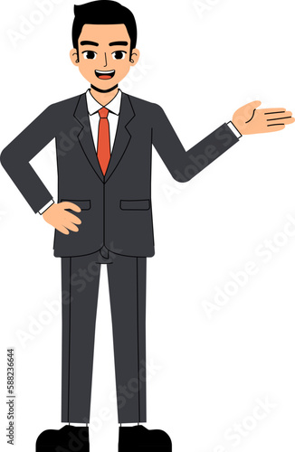 Seth Business Man Wearing Suit And Tie Point Hand Look At This Pose Standing Character Design Isolated
