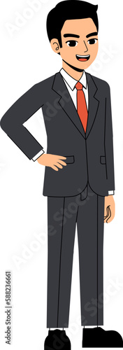 Seth Business Man Smart Akimbo Hand Pose Standing Character Design Isolated