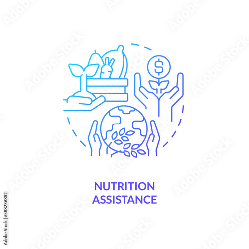 Nutrition assistance blue gradient concept icon. Fight food insecurity. Agricultural subsidy abstract idea thin line illustration. Isolated outline drawing. Myriad Pro-Bold font used