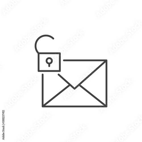 Envelope with Open Padlock vector Email Security concept line icon