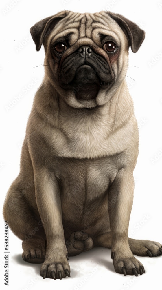 Beige Pug Dog Sitting Against White Background Beige Pug Dog Sitting Against White Background