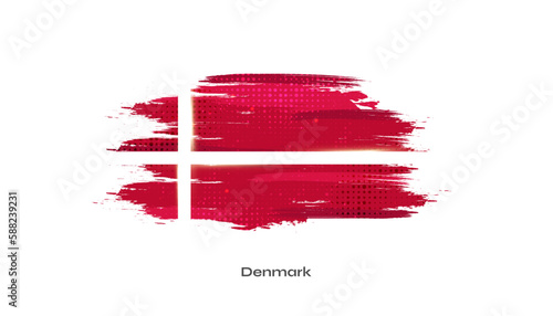 Flag of Denmark with Brush Style and Halftone Effect. Danish Flag Background with Grunge Concept