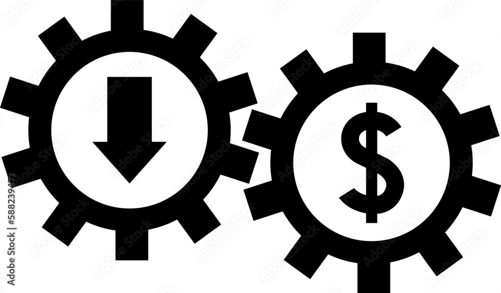 Cost reduction. Cost increase icon. Price reduced, discount icon. Financial vector illustration. Cost reduction. Cost increase icon. Price reduced, discount icon. Financial vector illustration.