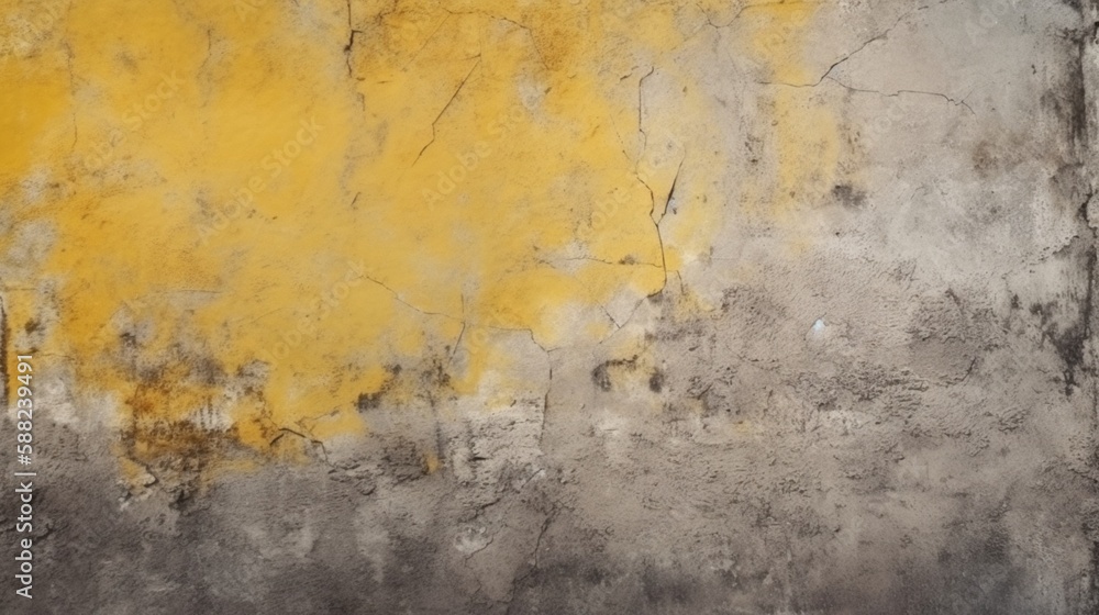 黄色、灰色、セメント、コンクリートの壁の質感、茶色のグランジ、古い汚れの背景、レトロなヴィンテージ、夏の春の背景GenerativeAI