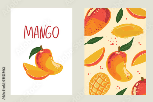 Mango packaging design templates. Postcards with mango design. vector illustration. Vector illustration