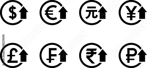 Cost reduction. Cost increase icon. Price reduced, discount icon. Financial vector illustration.