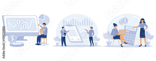 Professional help, Accounting, licensing contract, consulting firm, tax advisor, audit service, expert advice, software copyright, set flat vector modern illustration