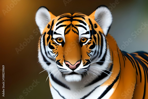 Close up view portrait of a Siberian or Bengal tiger 3d illustration of Bengali tiger look at front  4k  wildlife background  HD Wallpaper  AI