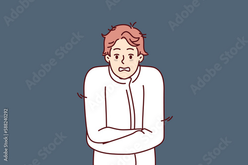 Crazy man in straitjacket needs urgent psychiatric help after nervous breakdown or bipolar disorder. Young guy in straitjacket is psychopath due to substance abuse or prolonged depression 