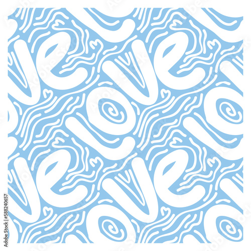 Seamless pattern of waves with inscription love.