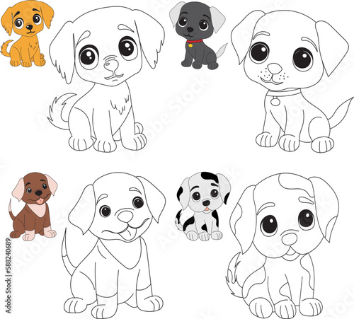 puppy, dog childrens coloring book, vector
