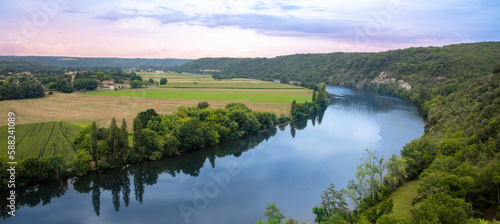 Dordogne river and landscape panoramic view- tourism in France