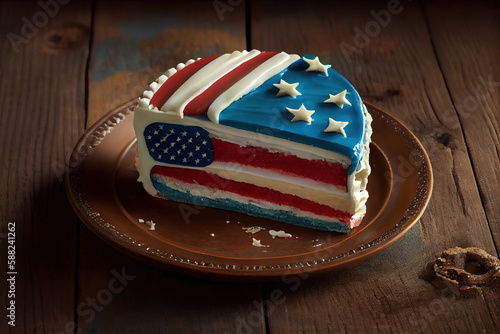 USA Flag Cake, Patriotic 4th of July Dessert. Generative Ai