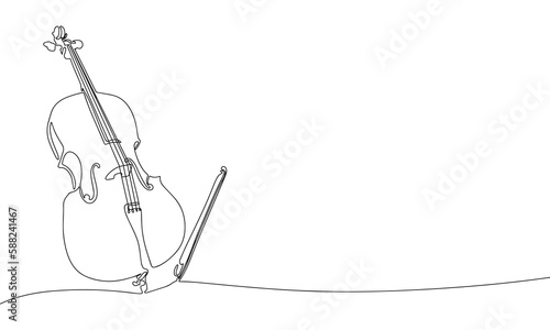 One line continuous cello illustration. Line art classic musical instrument. Violoncello 