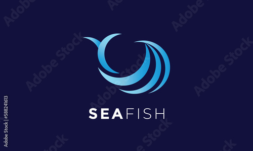 Logo fish ocean blue water marine sea element tropical water nature concept