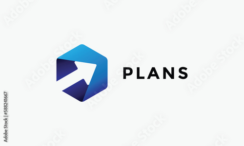 Hexagon arrow logo vector minimalist design round up concept