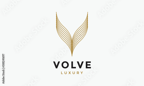Elegant leaf letter V concept logotype modern font design stylish